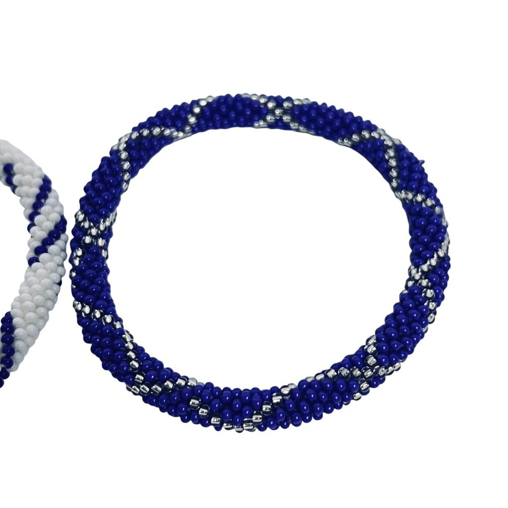 Pair OF Beaded Bracelets - White, Blue And Silver (6115) - Picture 3 of 4